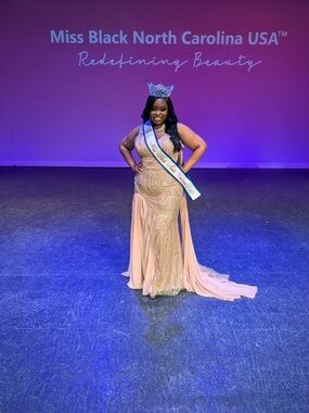 Sherri Hill Gold Sequin & Peach Chiffon Evening Gown